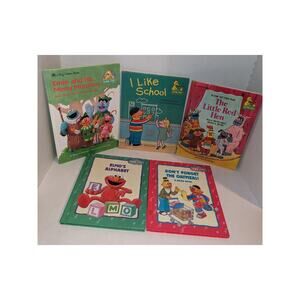5 Vintage Sesame Street Golden Books Hard Cover Children's Big Bird Cookie ELmo